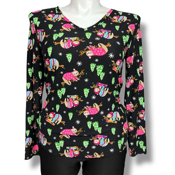 No Boundaries Womens Sloth Christmas Pajama Shirt Top Holiday Winter Festive XL - Picture 1 of 8